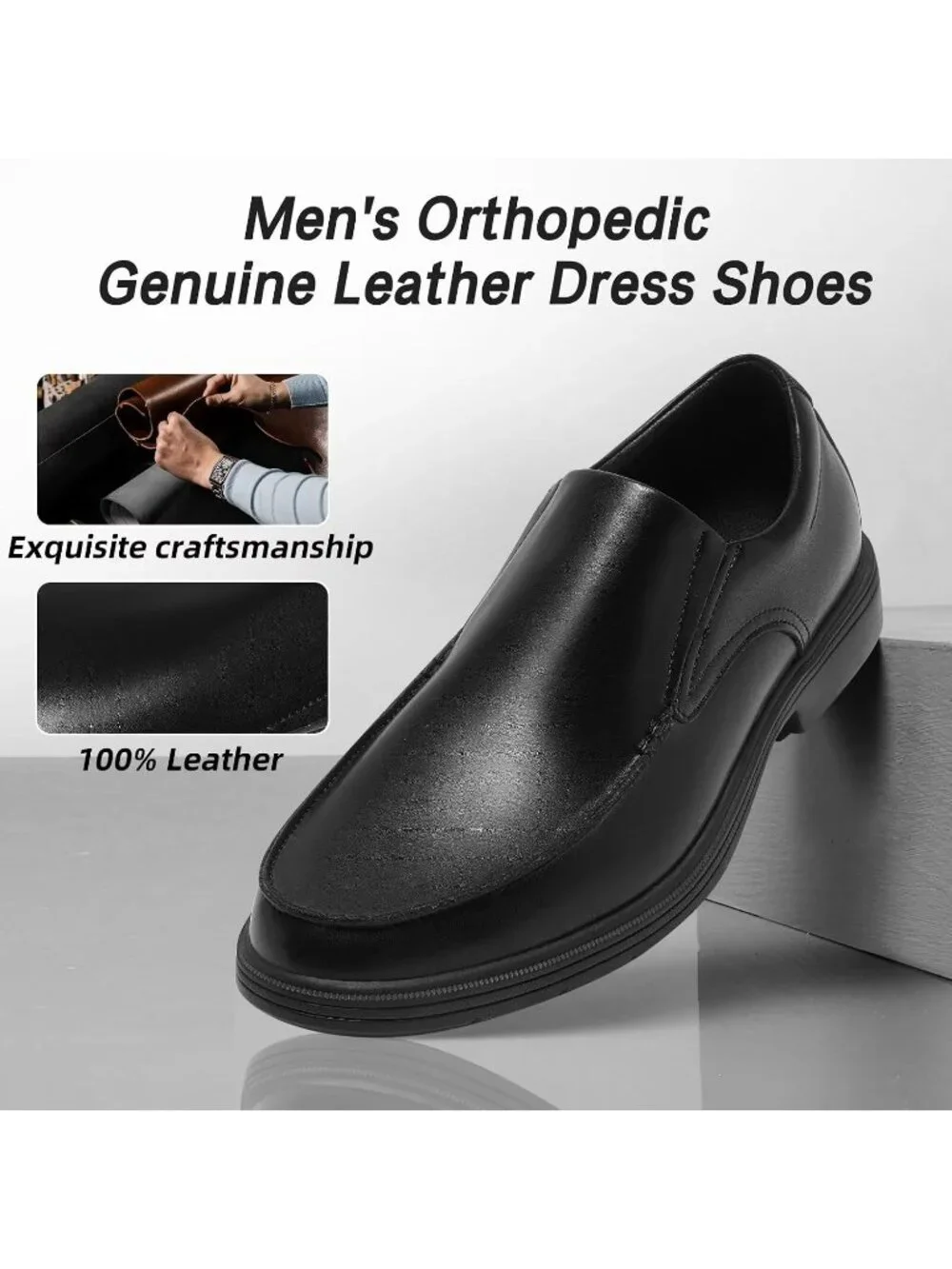 OrthoComfoot Men's Black Leather Comfortable Formal Tuxedo Slip On Oxford Shoes